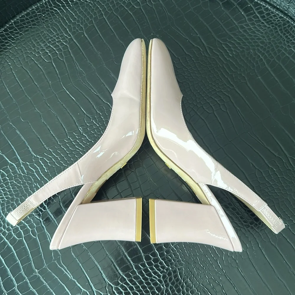 Stuart Weitzman Blush Patent Slingback Block Heels